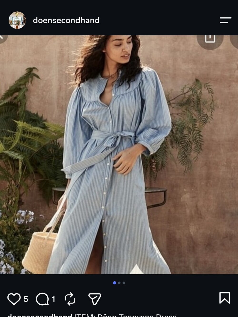 Doen Tennyson Blue Stripe Button-Front Midi Dress